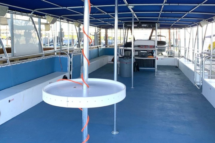 a blue chair in a room