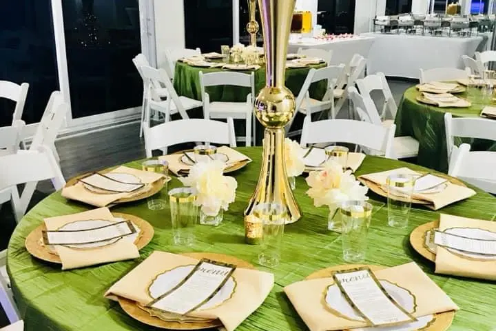 a group of people sitting at a dinner table