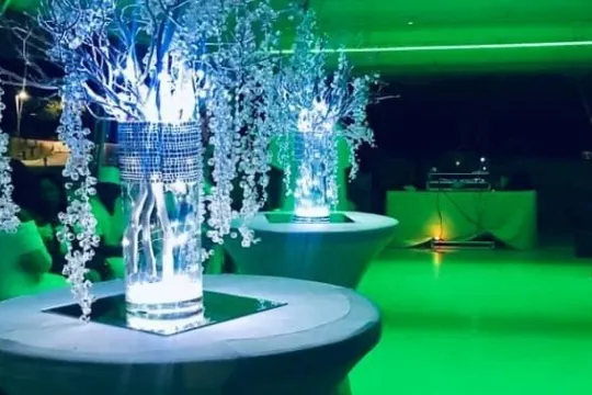 a person in a green room