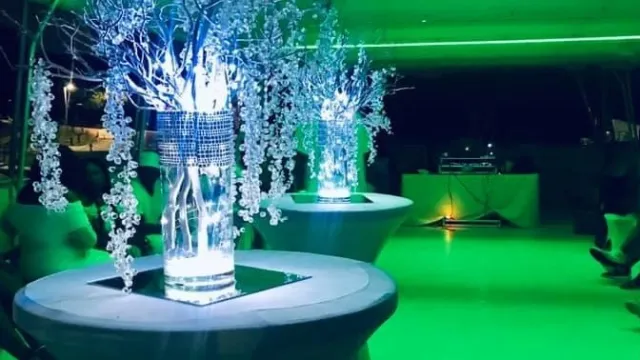 a person in a green room