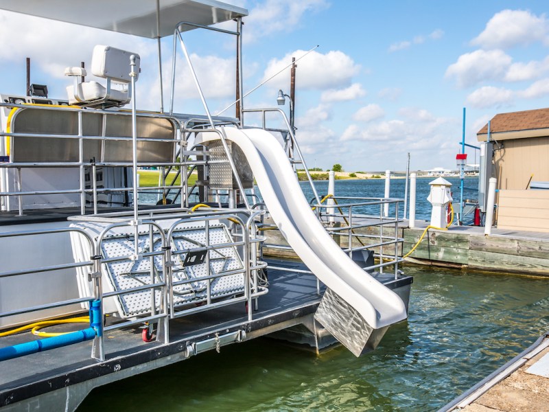 a boat docked at a dock