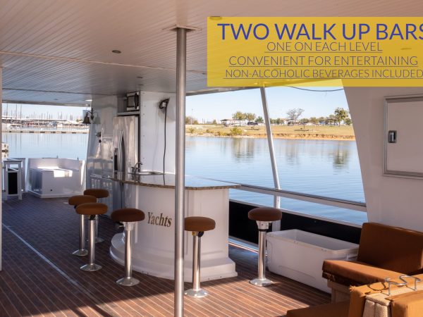 a room that has a sign on a wooden table