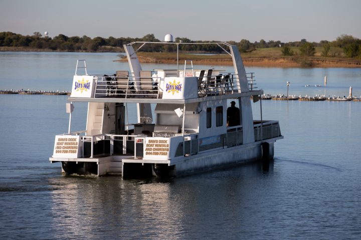 a small boat in a large body of water