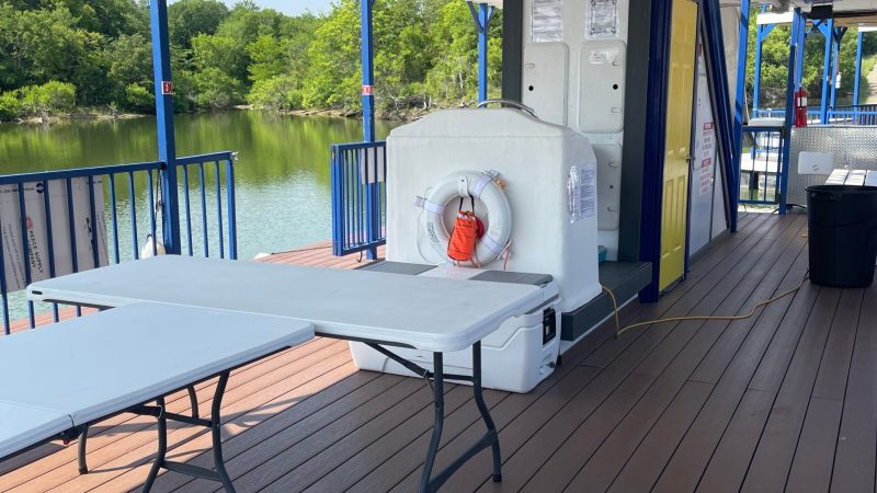 a chair sitting in front of a building